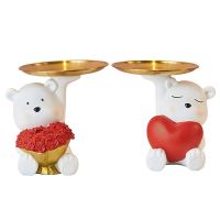 Creative White Bear Sculpture Statue Storage Tray Snacks Candy Fruit Keys and Sundries Storage Tray Decoration Craft