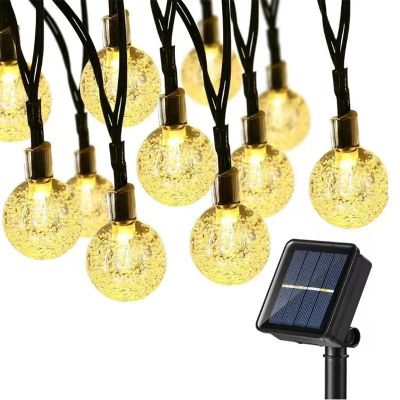 Solar String Lights Outdoor Crystal Fairy Light Chritmas Garland 8 Modes Waterproof Patio Light for Garden Party Decor Power Points  Switches Savers P