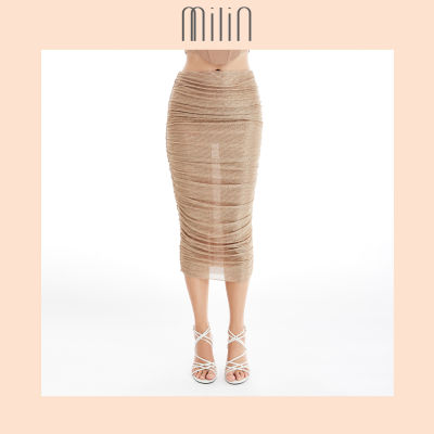 [MILIN] Body conscious silhouette low waisted ruched midi skirt กระโปรงมิดิเอวต่ำแต่งรูดด้านข้างทรงพอดีตัว / Inner Midi Skirt