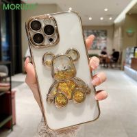 เคสโทรศัพท์การ์ตูนหมีดูดทราย,สำหรับ iPhone 11 12 13 14 Pro Xs Max 7 8 Plus XR X ฝากันกระแทกแบบใสฟิล์มป้องกันเลนส์