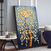 บทคัดย่อ Gold Leaf Tree ภาพวาดผ้าใบโปสเตอร์และพิมพ์ Modern Cuadros Wall Art รูปภาพสำหรับห้องนั่งเล่นตกแต่งบ้าน