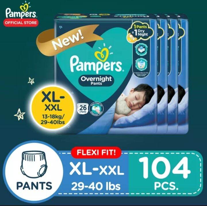 Pampers Overnight Diaper Pants XL up to XXL 26 x 4 pack (104 diapers