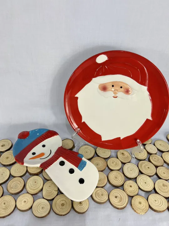 Decorative Christmas Santa Plate and Snowman Spoon Rest Serveware
