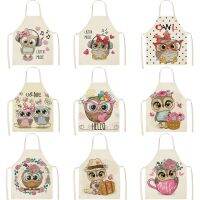 1Pcs Owl Sleeveless Apron Cotton Linen Flower Printed Kitchen Brief Pinafore Women Home Cooking Baking Waist Bib Kawaii Apron Aprons