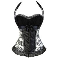 Elegant Halter Bloemenprint ซาติน Corset Lace Up Bustier Taille Cincher Body Shaper Cortes และ Bustiers Esppartilhoo