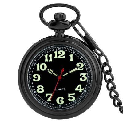 ของขวัญนาฬิกาควอตซ์ตัวเลขอารบิกเรืองแสงเรืองแสงกลางคืนหรูหรานาฬิกาพกควอตซ์เรืองแสง/ดำ/เครื่องประดับโซ่เงิน