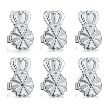  Earring Lifters Backs, Earring Backs for Droopy Ears,  Adjustable Hypoallergenic Crown Large Earring Lifters for Heavy Earring,  Heavy Earring Support Backs (3 Pairs Silver)