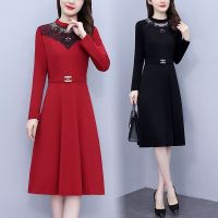 [COD] 2023 spring season plus size womens fat mm black red long-sleeved waist slimming dress western style