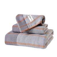 Blue Striped Towel Sets of 3 Pieces Bath Towel Pure Cotton Face Towel Pink Striped Hair Towels Gray Square Towels Men Towel Sets