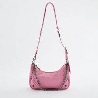 2023 ZARAˉSpring New Product Womens Bag Rose Red Rock Style Chain Handheld Vintage Rivet Crossbody Bag