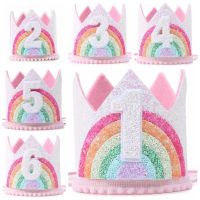 Unicorn Party Hat Rainbow Crown Girl Hair Accessories Felt Rainbow Theme Kids Baby Shower Hat Happy Birthday Party Decor