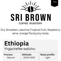 เมล็ดกาแฟคั่ว Ethiopia Yirgachefee walichu  Natural Process ขนาดบรรจุ 100 กรัม Sribrown