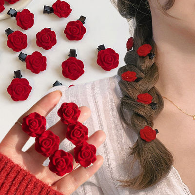 Hairpins Wedding Hair Accessories Headwear Elegant Red Velvet Rose Hair Clips For Women Girls