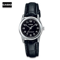 Velashop นาฬิกาข้อมือผู้หญิง Casio Standard  สายหนังสีดำ/หน้าปัดสีดำ รุ่น LTP-V001L-1BUDF, LTP-V001L-1B, LTP-V001L