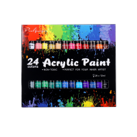 Acrylic Paint Set 24(12ml0.4oz) Pigment Colors Art Brushes Palette Supplies For Hobby Painters &amp; Kids Canvas Wood Rock Ceramic