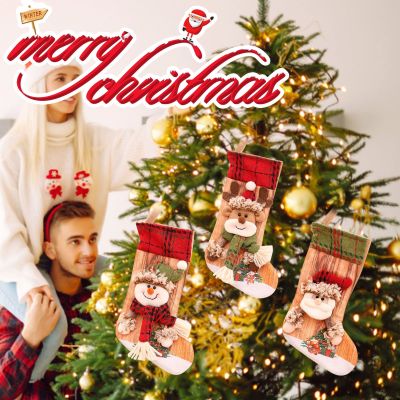 Christmas Stockings Santa Claus Sock Gift Kids Candy Bag Snowman Deer Pocket Hanging Xmas Tree Ornament New Year 2023 50g