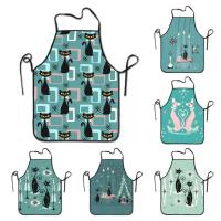 Black Cat Mid Century Mod Pattern Kitchen Chef Cooking Baking Apron Men Women Cute Kitten Tablier Cuisine for Gardening