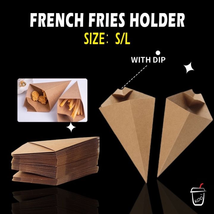 HIRO Manufactured Food Cones with Dip Pocket, Disposable Kraft Paper French  Fries Cones with Dipping Sauce Compartment, Oil Proof Bag Triangle Chips  Box Fast Food Box