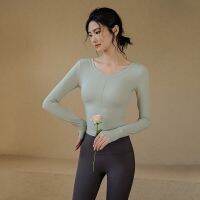 [COD] autumn and winter new sports top tight V-neck long-sleeved T-shirt slim high-end professional running fitness