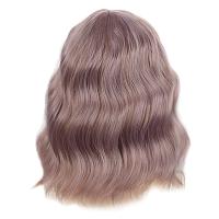 Short Bobo Wavy Cosplay Wigs for Women Purple Natural Bob Synthetic Wig Purple with Bang for Girl