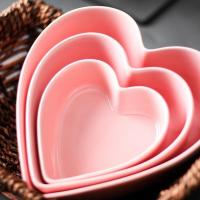 7 Inch Cake Plate Heart-shaped Bowl Love Heart Ceramic Bowl Steamed Egg Bowl Candy Color Bowl Dessert Salad Plate 7 Inch Cake Plate Fruit Plate Kitchen Tableware Ceramic Bowls Candy-colored Tableware