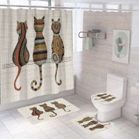 【hot】□  Cartoon Shower Curtain Set Toilet Lid Cover Non-Slip Rug Decot