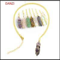 00DANZI00 เครื่องประดับแฟชั่น ไทเกอร์อาย ทรายสีฟ้า อเมทิสต์ จี้หินพันลวด หินธรรมชาติ สร้อยคอคริสตัลทรงกระบอกหกเหลี่ยม โรสควอตซ์