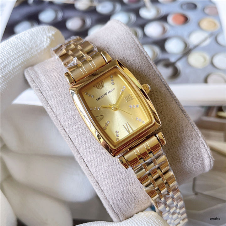 armani-นาฬิกาแฟชั่นของผู้หญิง-นาฬิกาข้อมือสเตนเลสสตีลคริสตัลลำลองสีทองกันน้ำ