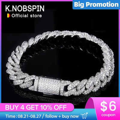 KNOBSPIN All Moissanite Cuban Hip Hop Bracelet for Men 6mm 8mm Full Diamond with GRA 925 Sterling Silver Teen Girls Chain