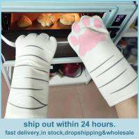 3D Cartoon Cat Paws Oven Mitts Long Cotton Baking Insulation Microwave Heat Resistant Non-slip Gloves Animal 1PC Potholders  Mitts   Cozies