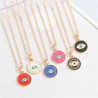 1PC Enamel Turkish Evil Eye Round Pendant Necklace For Women Vintage Fashion Colorful Eye Necklace Clavicle Chain Jewelry N225