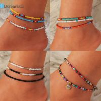 1Set Fashionable Hand Beaded Colorful Anklet Set Bohemian Beach Style Anklets Trendy Simplicity Anklet for Women Foot Accessory