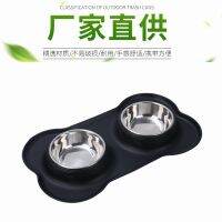 ชามซิลิโคนสำหรับสัตว์เลี้ยง Roll Edge Anti Spilled Cat Dog Pet Feeding Bowl ชามซิลิโคนพับได้แบบพกพา ชามสแตนเลสคู่