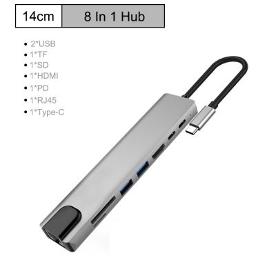 ☊♨☜ 8-In-1 Type C Hub USB C to H-DMI RJ45 USB 3.0/2.0 Ports SD/TF Card Reader USB-C Power Delivery
