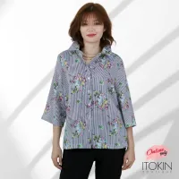 ITOKIN เสื้อเชิ้ตลายริ้วพิมพ์ลายดอกไม้ W5B107