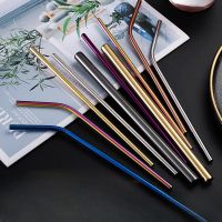 304 Stainless Steel Straw Drinking Pipe Set Coffee Colored Elbow Straight Head Metal Straw Specialty Glassware