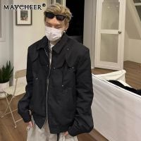 MAYCHEER เสื้อแจ็คเก็ตฤดูใบไม้ผลิและโค้ทฤดูใบไม้ร่วงของแจ็คเก็ตรถจักรยานยนต์ผู้ชายชาวอเมริกัน