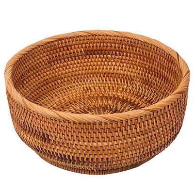 Natural Rattan Round Fruit Basket Wicker Tabletop Bread Serving Tray Weaving Food Storage Bowls(Large, 1Pcs)