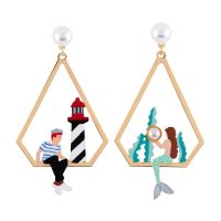 Langcai Glazed Pearl Shell Sea Girl Crew Iron Tower Coral Niche Earrings Jewelry Wholesale For Woman Trend