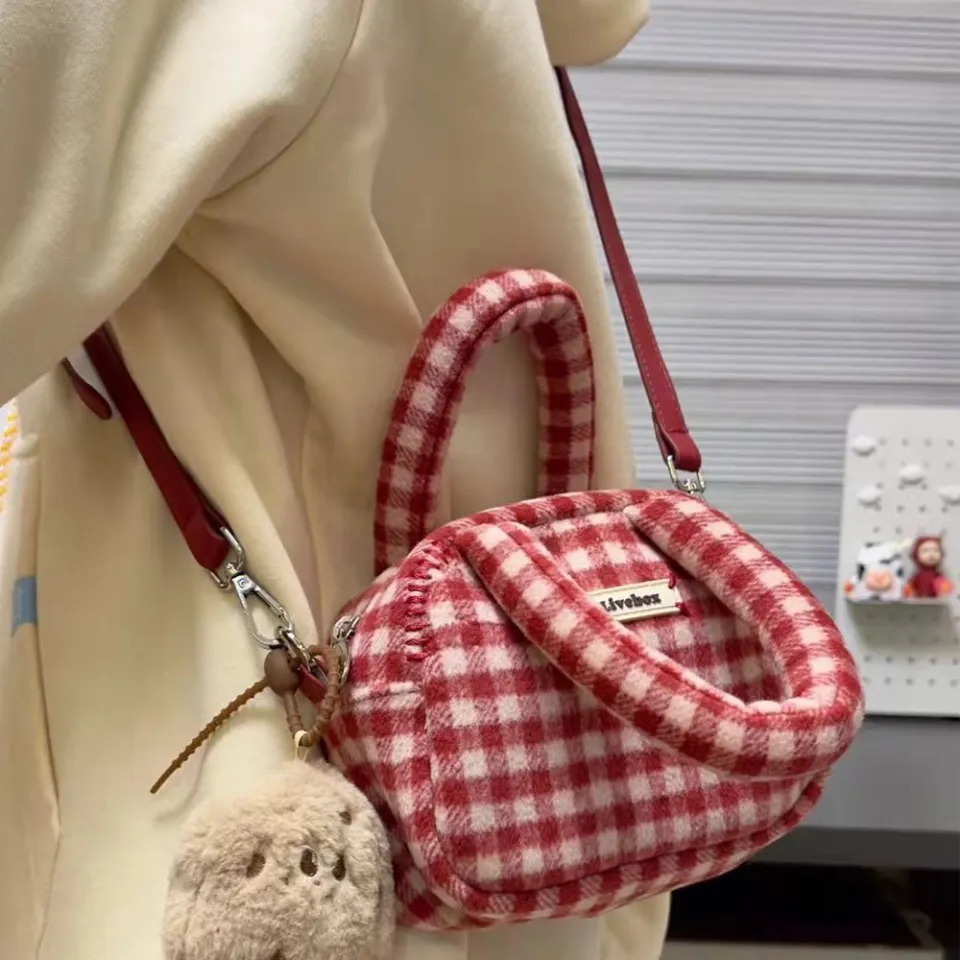 Red plaid crossbody discount bag