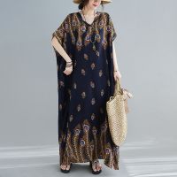 COD DSTGRTYTRUYUY Oladivi Plus Size Clothing 2023 Summer New Holiday Beach Wear Women Fashion Print Casual Loose Oversized Long Dress 3418 C073