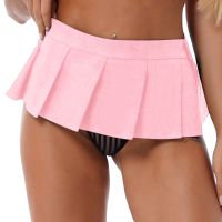 【CC】☄☍  Womens Ladies Pleated Miniskirt Color Back Elastic Waistband Skirt Schoolgirl Role Costume