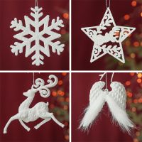 White Plastic Snowflake Angel Wing Reindeer Christmas Tree Pendants New Year 2023 Christmas Decorations Holiday Gifts Xmas