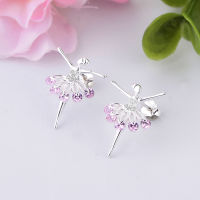 100 925 Silver Flower Fairy Angel Ballet Ballerina Dancer Pink Zircon Stud Earrings For Women Kids Pendientes Fashion 2020 NEW