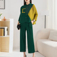 Fashion New Womens Lapel Top High Waist Pants Pleated Suit