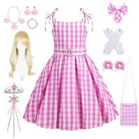 Hot Movie Barbi Cosplay Costume For Kids Girls Pink Plaid Dress Halloween Girl Dress Up Carnival Party Clothes With Hat 2-10T