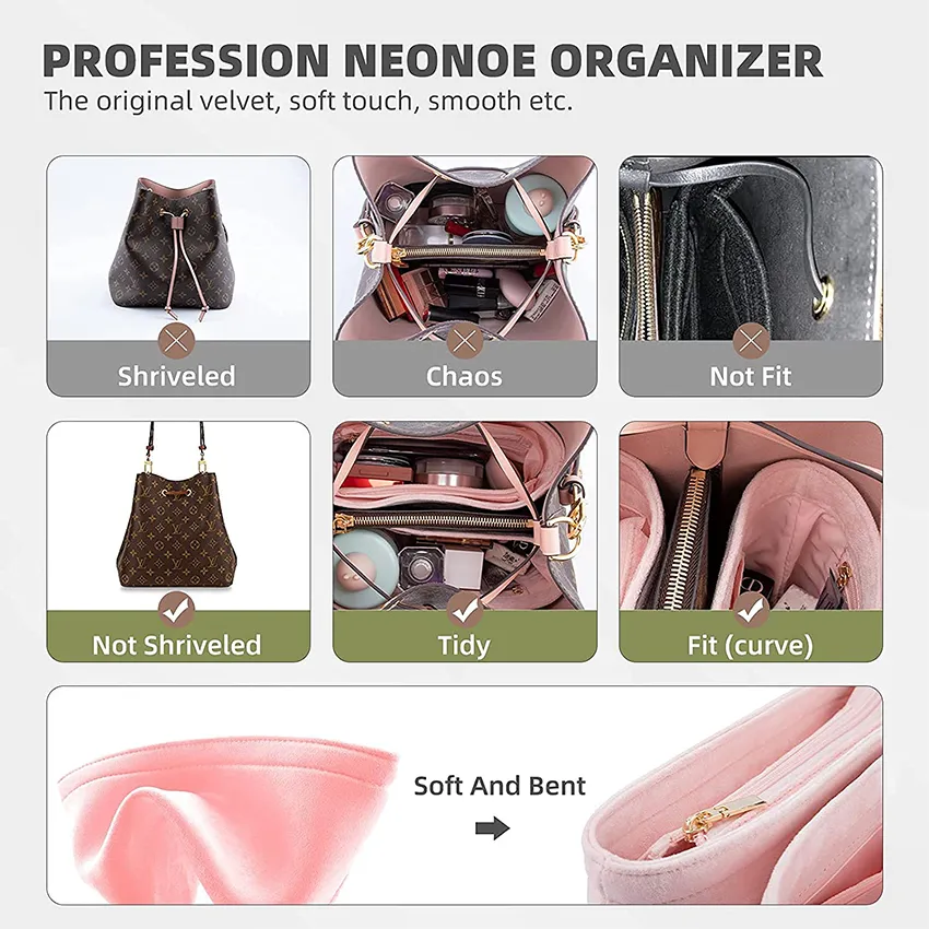 LEXSION 2-Pack Felt Handbag Organizer, Insert Purse Organizer Fits LV NeoNoe per