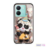 Volans เคสสำหรับ Vivo Y36 Y36 5G เคสฝาหลังกระจกเทมเปอร์ลายการ์ตูนสุดหรูดีไซน์รูปหมีแพนด้ากระต่ายแมว