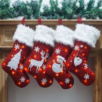 Illuminated Christmas Stockings with Light and Lanyard Large Hand-Knitted Xmas Stockings Stocking Gifts &amp; Decorations Home Decor Socks Tights