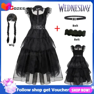 Wednesday Addams Halloween Costume Cosplay Set For Kids Adults Carnival  Party Dress/wigs